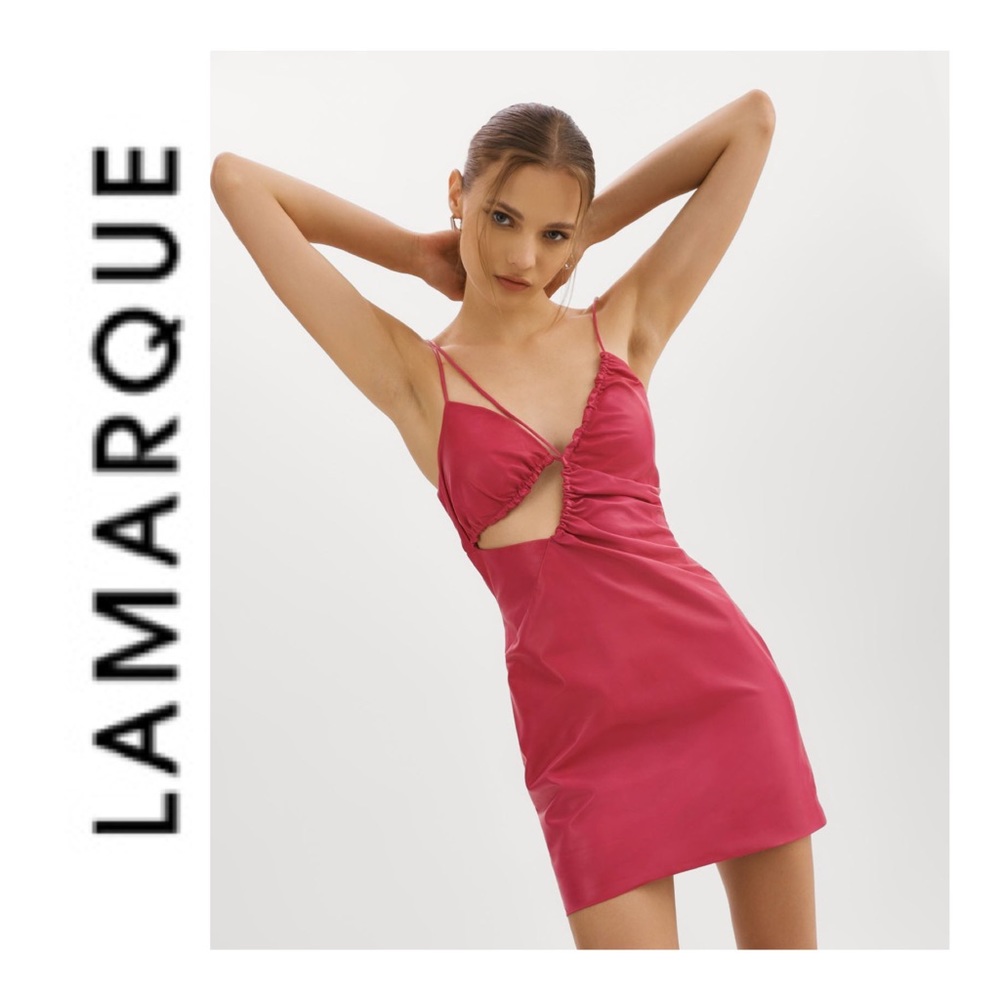 NWT LAMARQUE Nadia Leather Mini Dress Pink Size Small